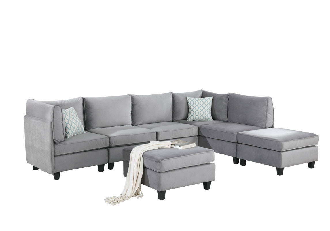 Zelmira Gray Velvet 7Pc Modular Sectional Sofa - Home Elegance USA