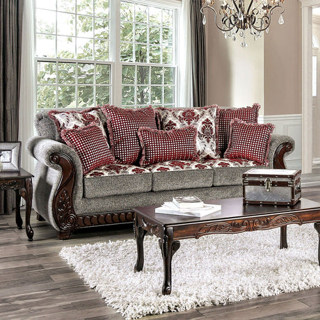 Whitland - Sofa & Loveseat - Light Gray / Red - Home Elegance USA