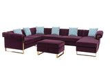 Maddie Purple Velvet 7-Seater Sectional Sofa with Reversible Chaise and Storage Ottoman - Home Elegance USA