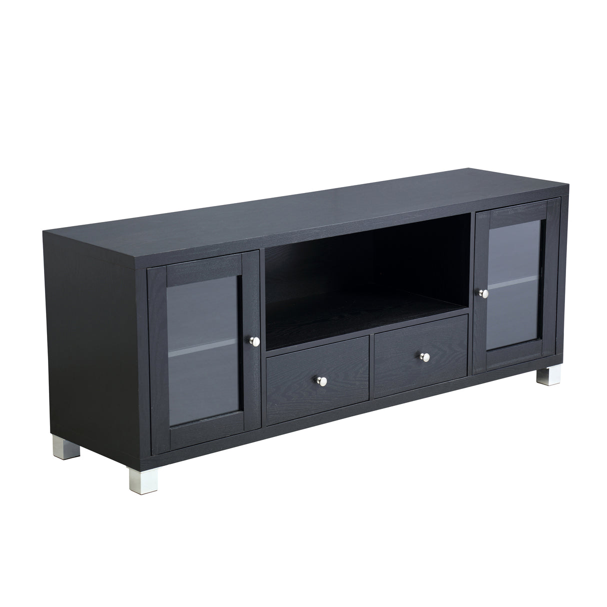 58" TV Stand Console  2 Doors and 2 Drawers -Black Home Elegance USA