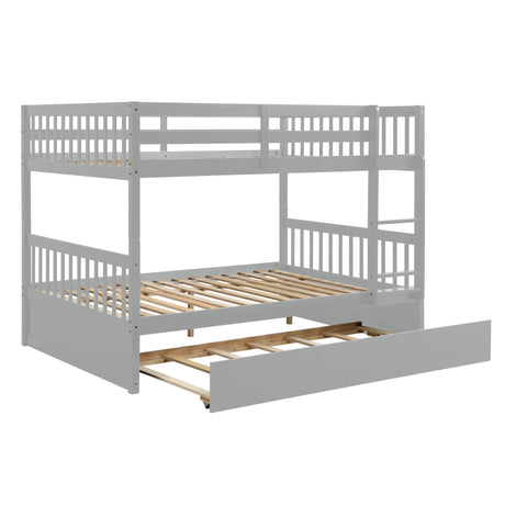 Full Over Full Bunk Bed with Trundle, Convertible to 2 Full Size Platform Bed, Full Size Bunk Bed with Ladder and Safety Rails for Kids, Teens, Adults,Grey (Old Sku:W504S00003) - Home Elegance USA