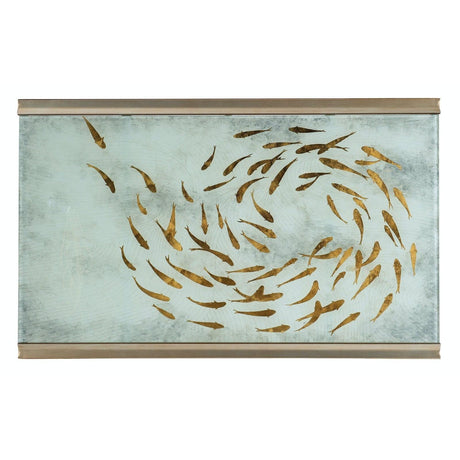 Hooker Furniture Melange Koi Rectangle Cocktail Table – Hand-Painted Koi Fish, Gold Leaf Metal Frame, Glass Top