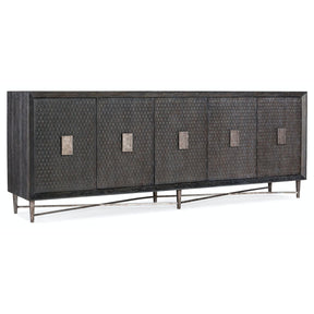 Melange Keenan Five-Door Credenza Dark Wood with Silver Base - Hooker Furniture