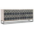 Melange Whitmore Four Door Credenza in Black White Gray Bone Inlay | Hooker