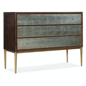 Melange Estrella Three Drawer Chest in Dark Wood with Silver Accents - Hooker Furniture