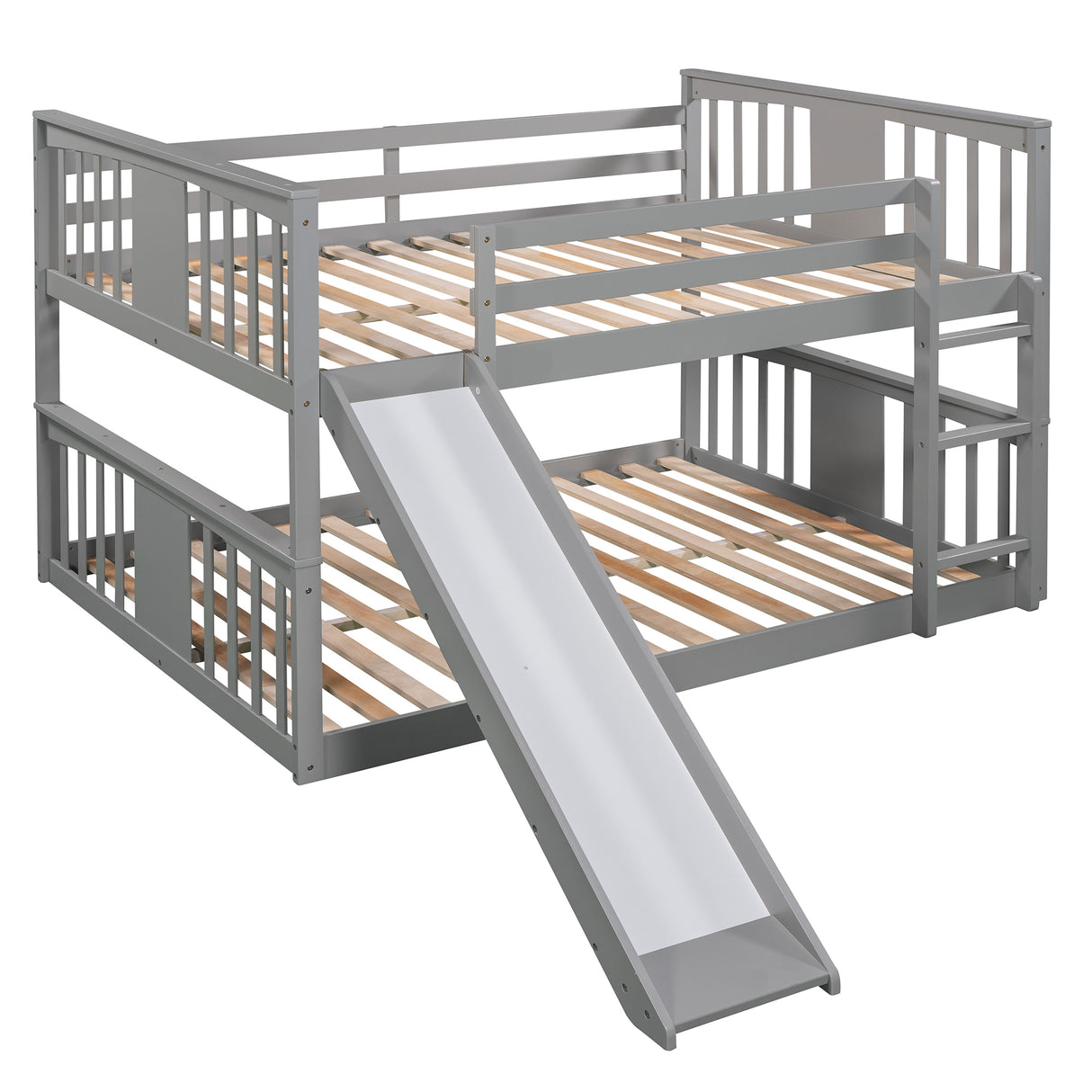 Full Over Full Bunk Bed with Ladder with Slide, Gray (Old SKU :LP000208AAE) - Home Elegance USA