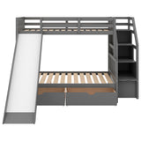 Twin over Full Bunk Bed with Drawers,Storage and Slide, Multifunction, Gray - Home Elegance USA