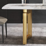 70.87"Modern artificial stone Pandora white curved golden metal leg dining table-can accommodate 6-8 people - Home Elegance USA