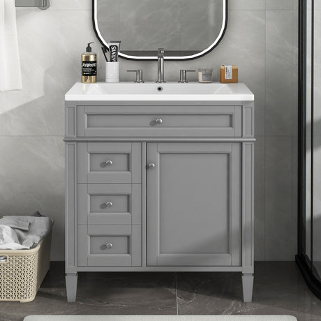 30'' Bathroom Vanity with Top Sink, Modern Bathroom Storage Cabinet with 2 Drawers and a Tip - out Drawer, Single Sink Bathroom Vanity - SW000103AAE - image - 2