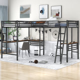 Twin Size Metal Loft Bed with Two Built-in Desks,Black - Home Elegance USA