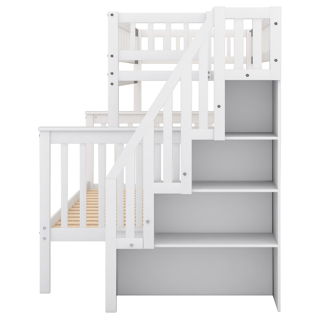 Twin over Full Stairway Bunk Bed with storage, White - Home Elegance USA