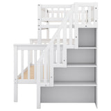 Twin over Full Stairway Bunk Bed with storage, White - Home Elegance USA