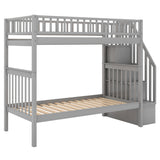 Twin over Twin Bunk Bed with Trundle and Storage, Gray - Home Elegance USA