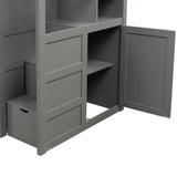 Twin over Full/Twin Bunk Bed, Convertible Bottom Bed, Storage Shelves and Drawers, Gray - Home Elegance USA