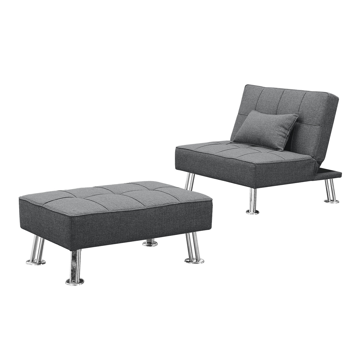 Modern Fabric Single Sofa Bed with Ottoman , Convertible Folding Futon Chair, Lounge Chair Set with Metal Legs . Home Elegance USA