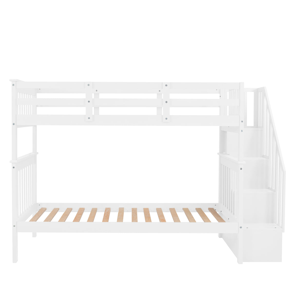 Stairway Twin-Over-Twin Bunk Bed with Storage and Guard Rail for Bedroom, Dorm, White color(OLD SKU :LP000109AAK) - Home Elegance USA