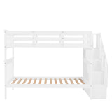 Stairway Twin-Over-Twin Bunk Bed with Storage and Guard Rail for Bedroom, Dorm, White color(OLD SKU :LP000109AAK) - Home Elegance USA