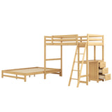 Twin over Full Bunk Bed with Built-in Desk and Three Drawers,Natural - Home Elegance USA