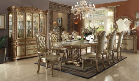 Acme Furniture - Vendome 9 Piece Double Pedestal Dining Table Set in Gold Patina-Bone - 63000-9SET