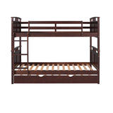 Twin-Over-Twin Bunk Bed with Twin size Trundle , Separable Bunk Bed for Bedroom - Espresso - Home Elegance USA