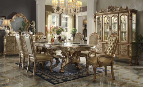 Acme Furniture - Dresden 8 Piece Dining Table Set in Gold Patina-Bone - 63150-8SET