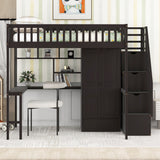 Full size Loft Bed with Bookshelf,Drawers,Desk,and Wardrobe-Espresso - Home Elegance USA