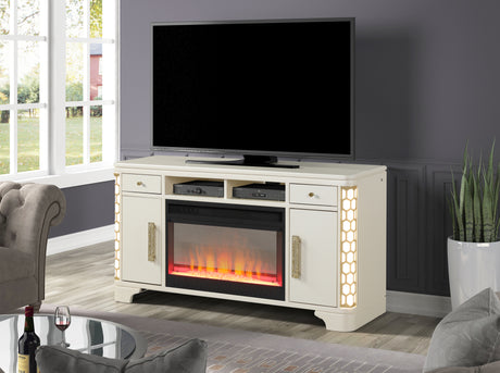 Jasmine TV Stand With Electric Fireplace in Beige Home Elegance USA