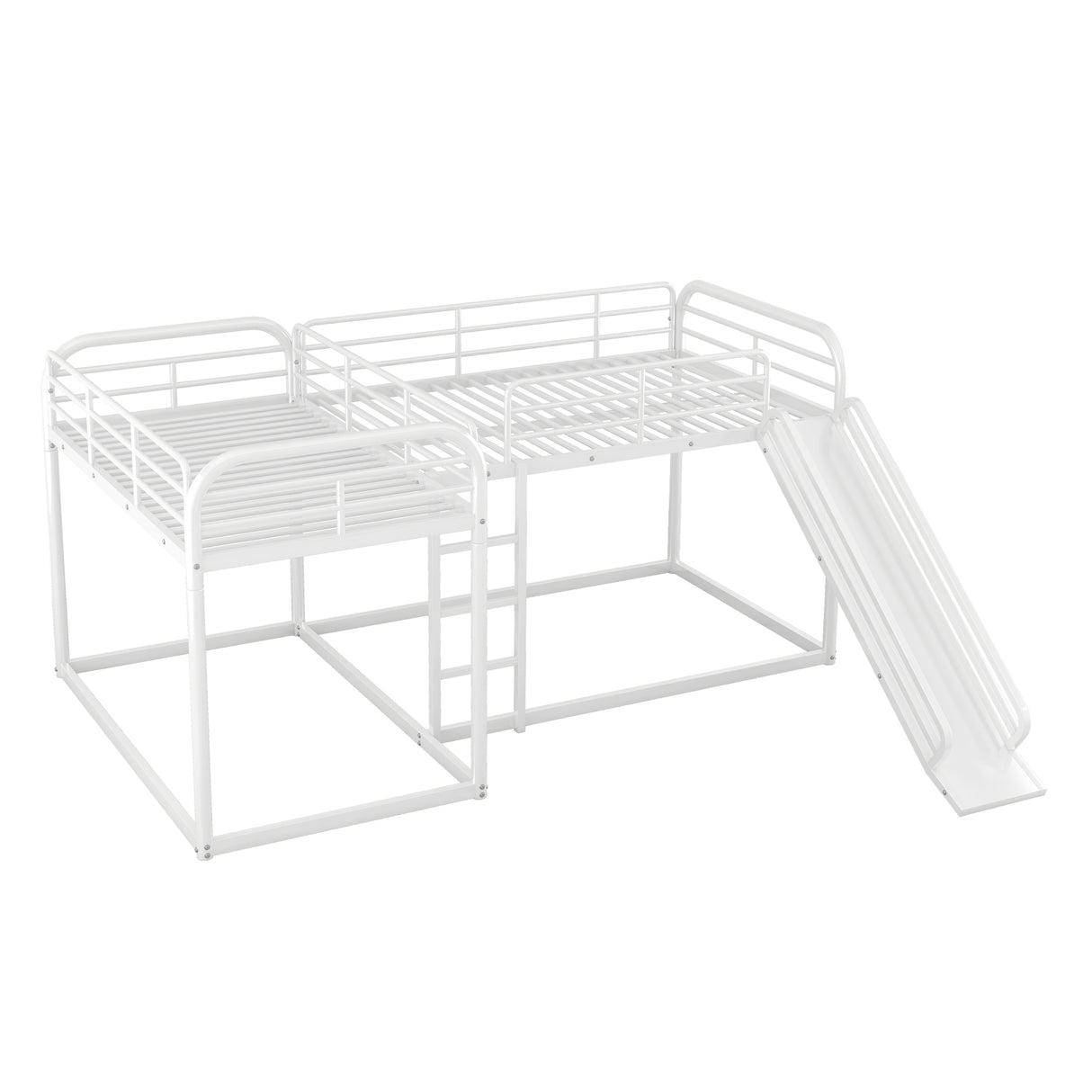 Full and Twin Size L-Shaped Bunk Bed with Slide and Short Ladder, White - Home Elegance USA