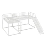 Full and Twin Size L-Shaped Bunk Bed with Slide and Short Ladder, White - Home Elegance USA