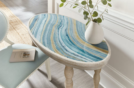 Serenity Shoal Writing Desk 44-in Oval Oak Veneer & Painted Glass - Hooker Furniture