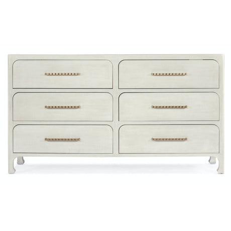 Serenity Six-Drawer Dresser in Sand Dollar White Lacquered Grasscloth – Hooker Furniture