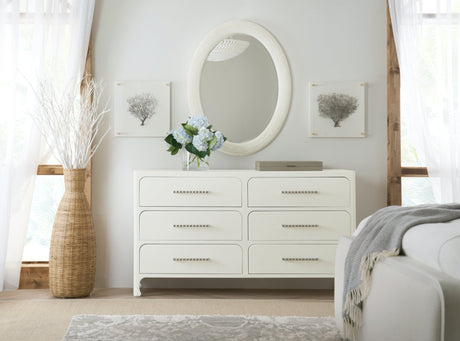 Serenity Six-Drawer Dresser in Sand Dollar White Lacquered Grasscloth – Hooker Furniture
