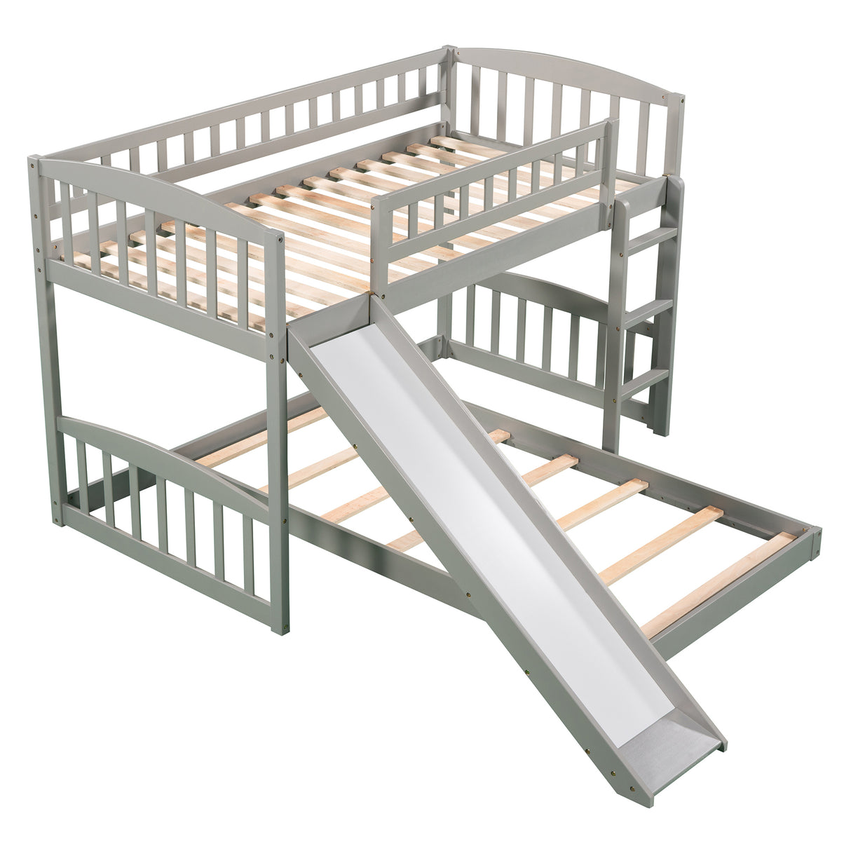 Twin Over Twin Bunk Bed with Slide and Ladder, Gray(OLD SKU :LP000514AAE) - Home Elegance USA