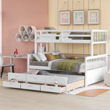 Twin-Over-Full Bunk Bed with Twin size Trundle , Separable Bunk Bed with Drawers for Bedroom - White - Home Elegance USA