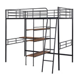 Twin Size Metal Loft Bed and Built-in Desk and Shelves,Black(OLD DKU:WF280270AAB) - Home Elegance USA