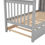 Twin over Twin Bunk Bed with Trundle and Storage, Gray - Home Elegance USA