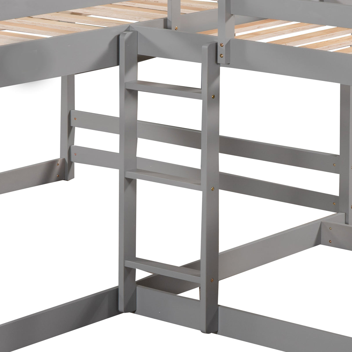 Full and Twin Size L-Shaped Bunk Bed with Slide and Short Ladder,Gray - Home Elegance USA