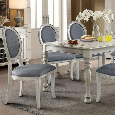 Transitional Antique White and Gray Side Chairs Set of 2 Chairs Dining Room Furniture Padded fabric seat - Home Elegance USA