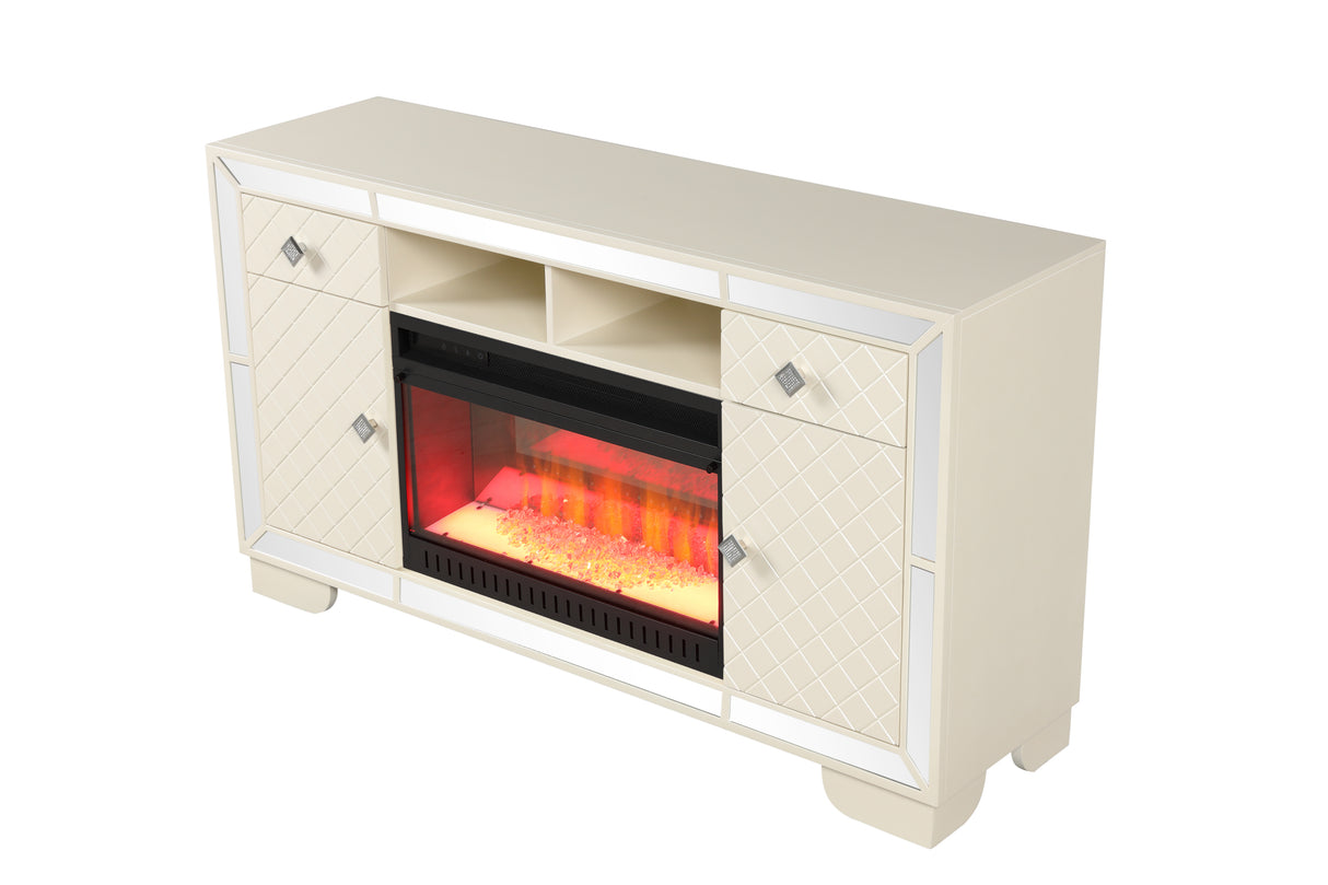 Madison TV Stand With Electric Fireplace in Beige Home Elegance USA