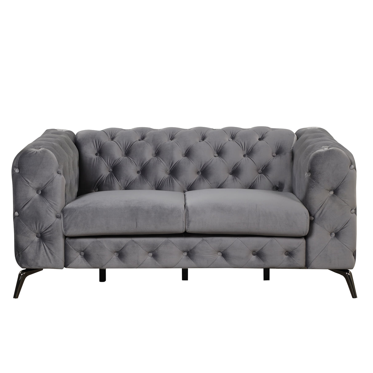 63" Velvet Upholstered Loveseat Sofa,Modern Loveseat Sofa with Button Tufted Back,2 - Person Loveseat Sofa Couch for Living Room,Bedroom,or Small Space,Gray - SG000602AAE - image - 8