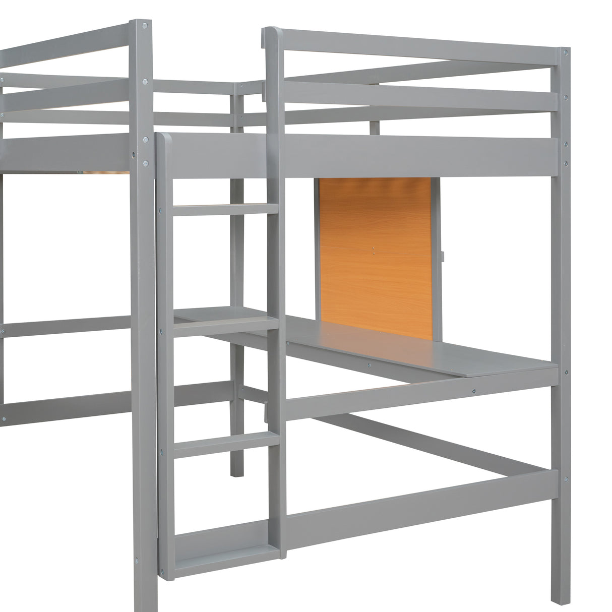 Full size Loft Bed with Desk and Writing Board, Wooden Loft Bed with Desk & 2 Drawers Cabinet- Gray - Home Elegance USA