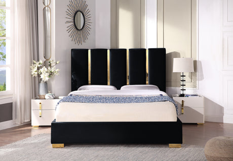 Contemporary Velvet Upholstered Bed, Solid Wood Frame, High-density Foam, Gold Metal Leg, Queen Size