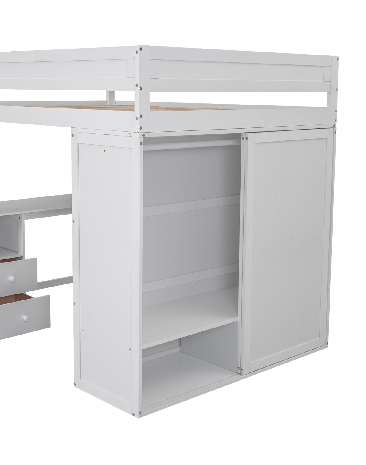 Wood Full Size Loft Bed with Wardrobes and 2-Drawer Desk with Cabinet, White - Home Elegance USA