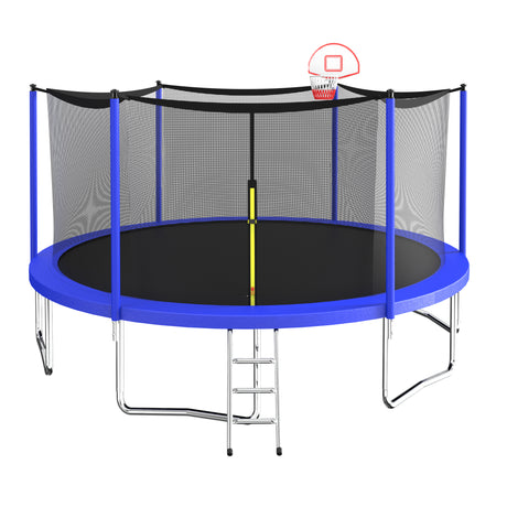 16ft Trampoline with Enclosure, New Upgraded Kids Outdoor Trampoline with Basketball Hoop and Ladder, Heavy-Duty Round Trampoline.
