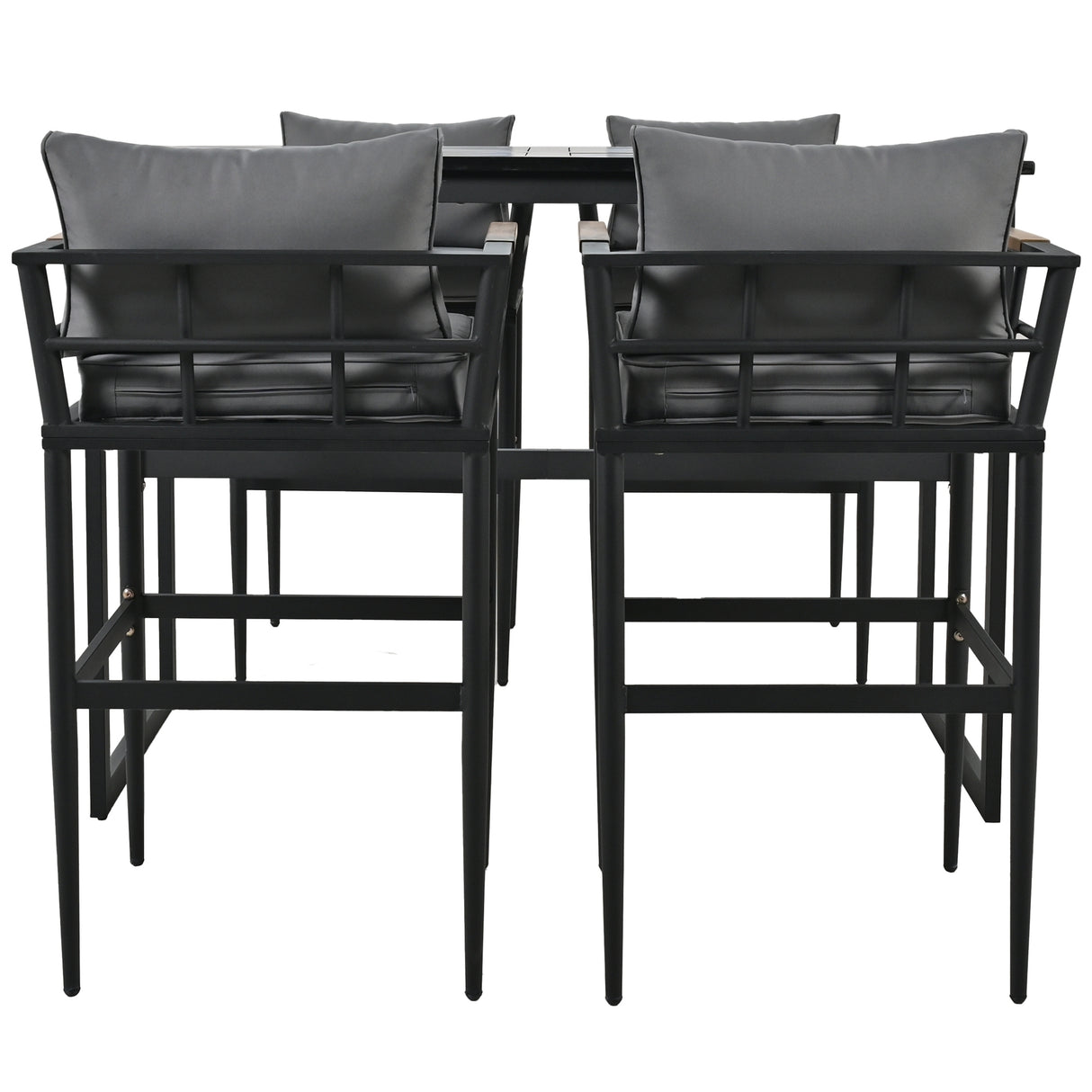 U_Style Steel Outdoor Dining Set with Acacia Wood Armrest Suitable For Patio, Balcony Or Backyard