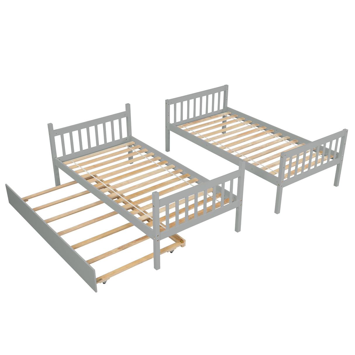 Twin Over Twin Bunk Beds with Trundle, Solid Wood Trundle Bed Frame with Safety Rail and Ladder, Kids/Teens Bedroom, Guest Room Furniture, Can Be converted into 2 Beds,Grey (Old Sku:W504S00027) - Home Elegance USA