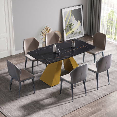 63"Modern artificial stone black curved golden metal leg dining table - 6 people - W1535S00160 - image - 1