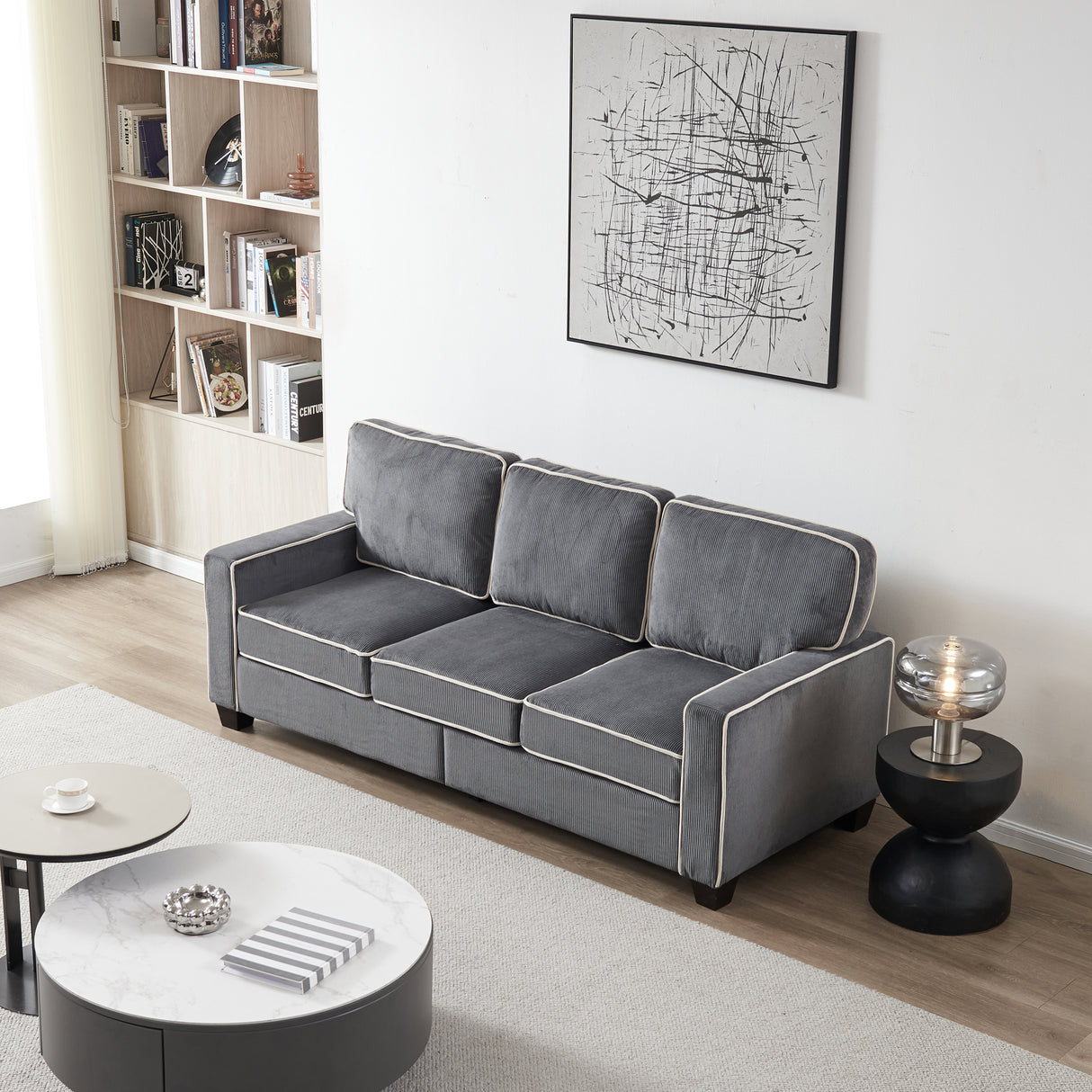 Living Room Sofa with Storage Dark Grey Corduroy - Home Elegance USA