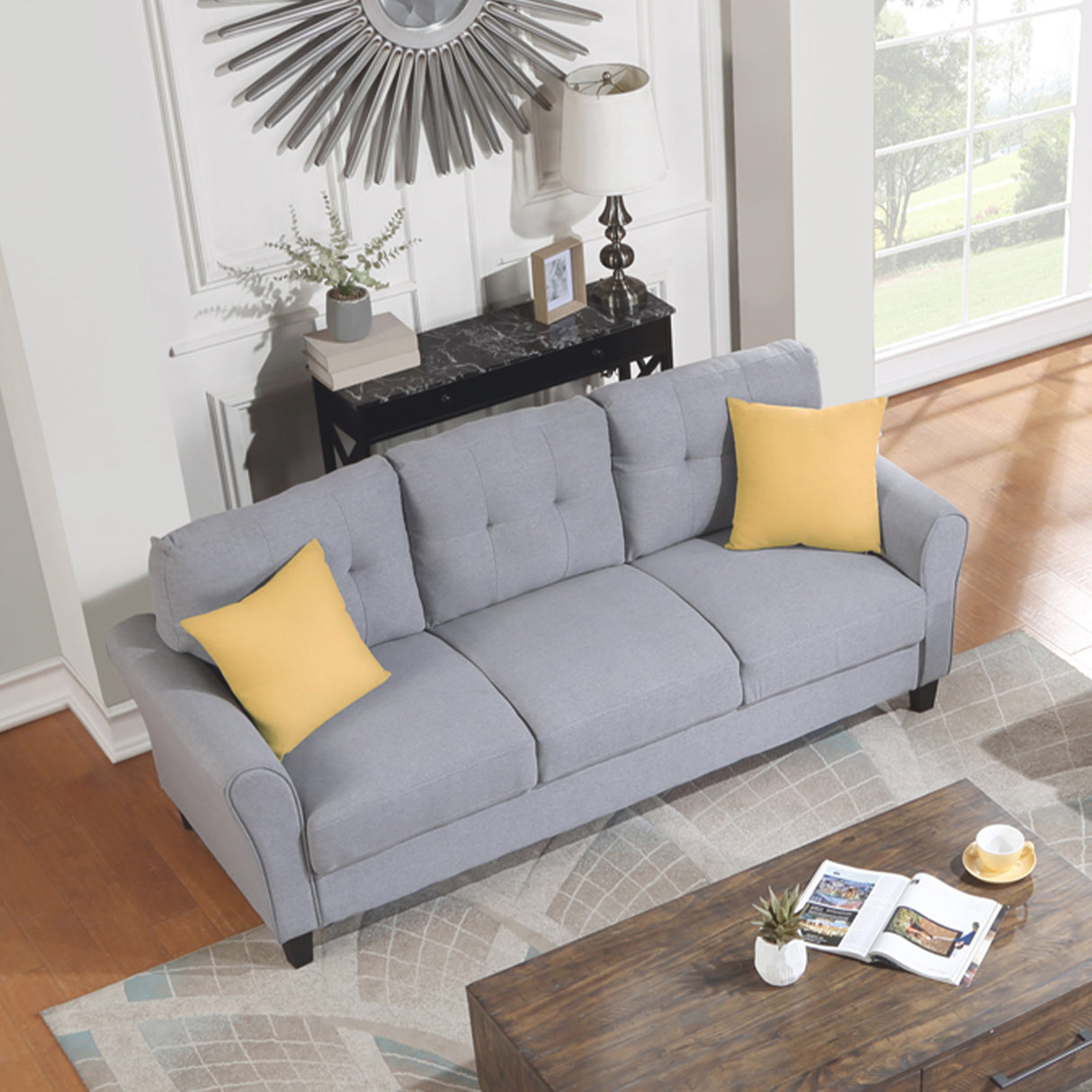 Modern Living Room Sofa Set Linen Upholstered Couch Furniture for Home or Office ,Light Grey,(2+3-Seat,Old Sku:SG000372AAA) Home Elegance USA