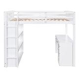 Full Size Loft Bed with Ladder, Shelves, and Desk, White - Home Elegance USA